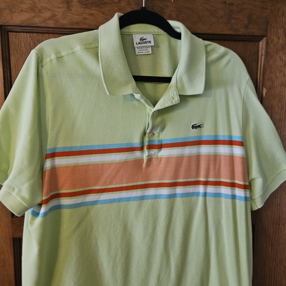 Lacoste Men's Polo in Light Green with Multicolor Stripes